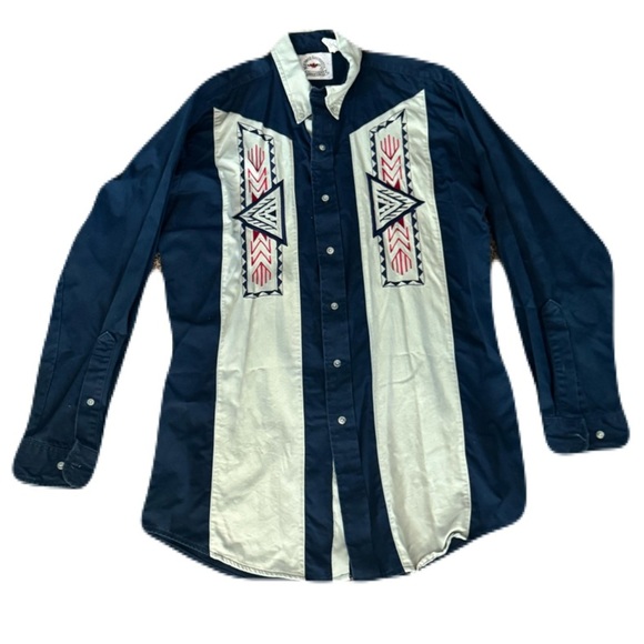 Mwg Other - Mid Western Garments Medium Blue Beige Aztek Western Shirt